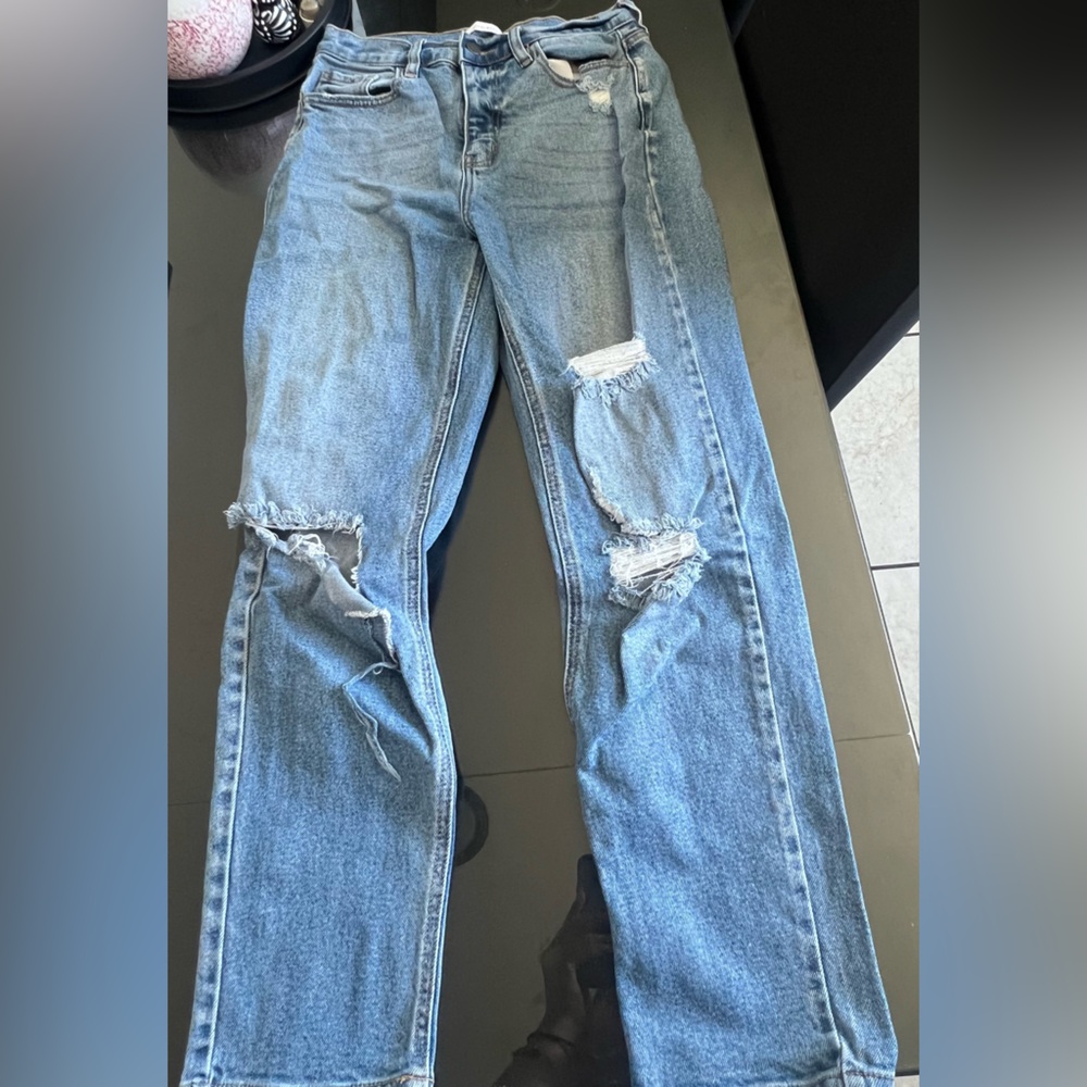 Closed Blue Straight Leg Jeans with Distressed Details